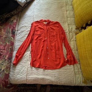 LOFT Red Button-Up Blouse